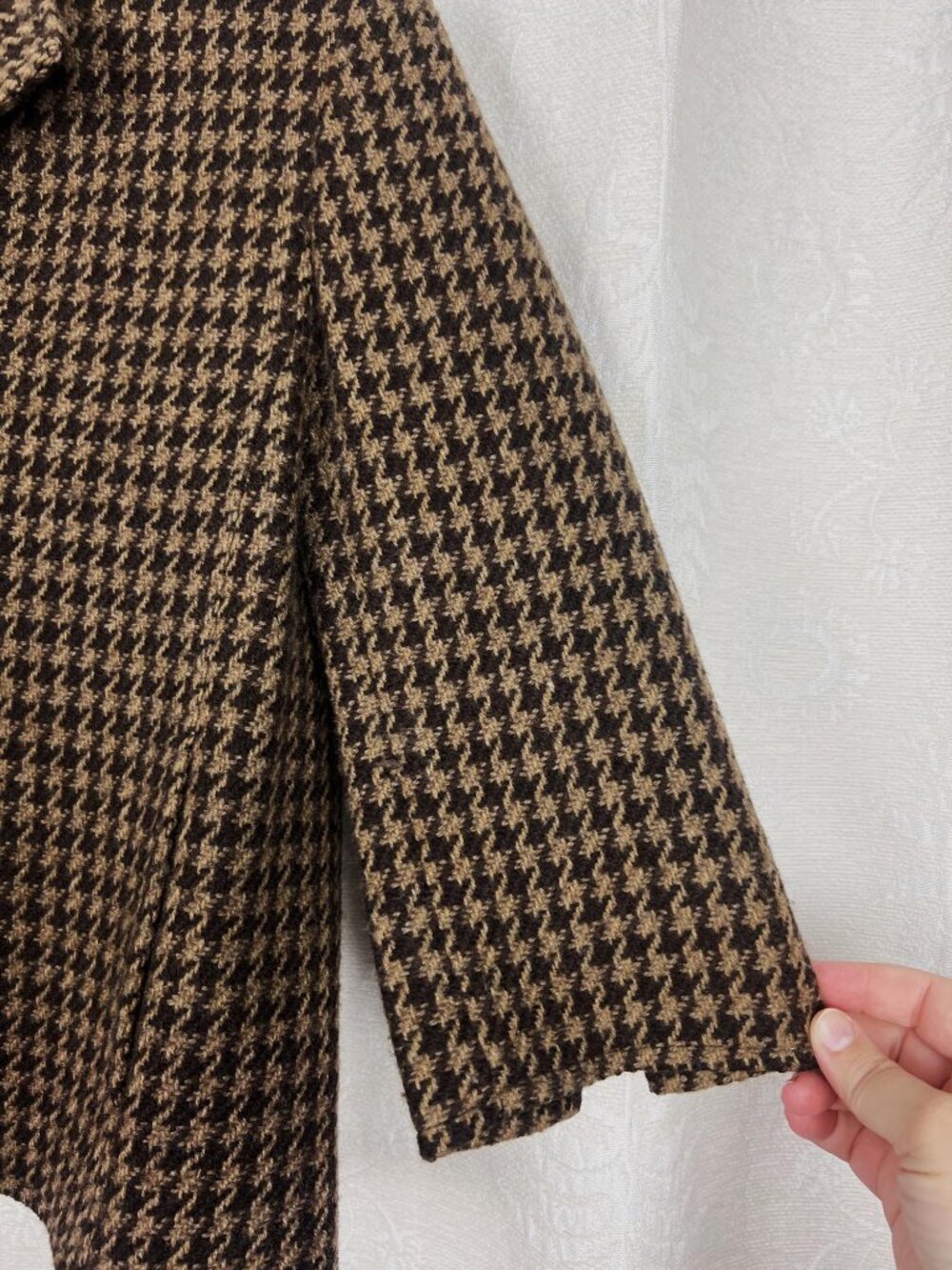 Vintage houndstooth tweed cropped jacket brown Lauren Ralph Lauren classic retro - Picture 3 of 8